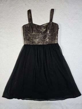 Andrew Marc New York Black & Metallic Gold Textured A-Line Cocktail Party Dress
